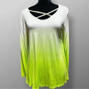 Red Lolly Ombre Green White Crisscross Neck Lightweight Tunic Top NWOT S M L